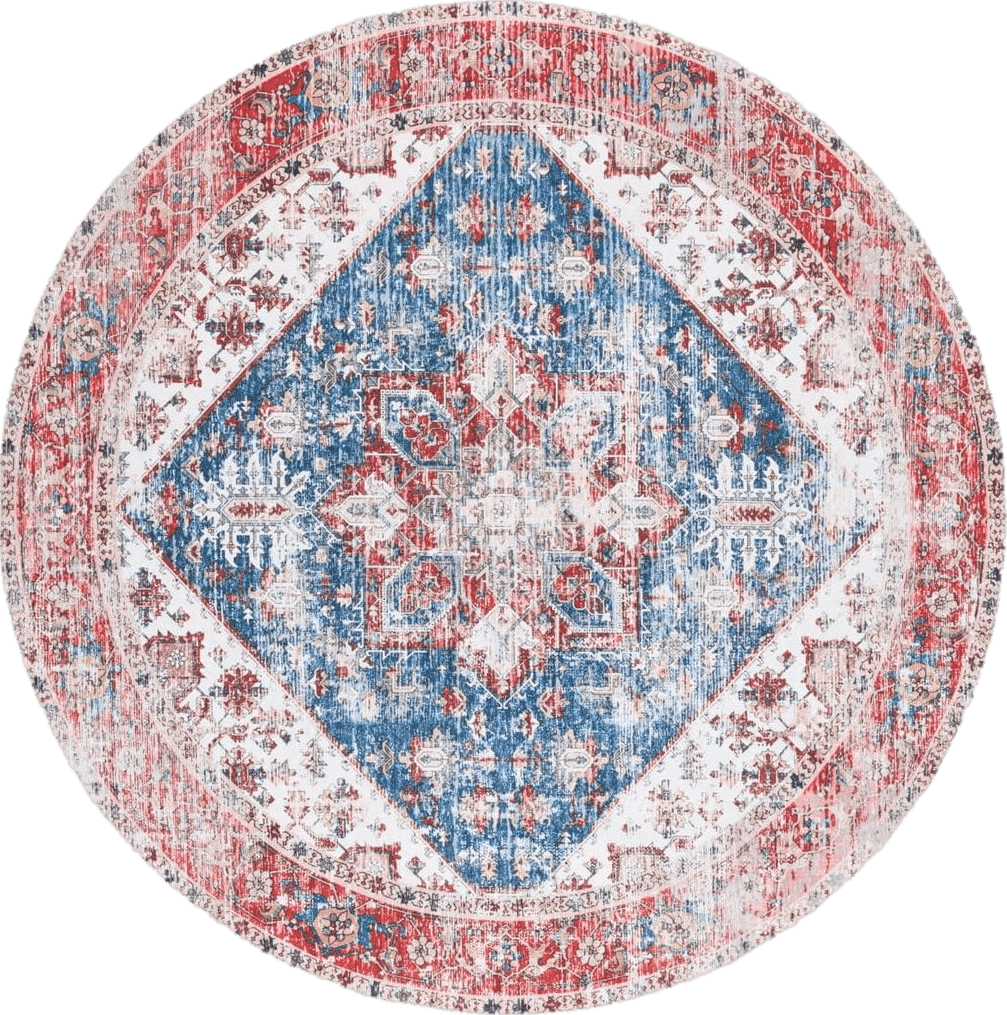 Safavieh Tucson Collection Area Rug - 5' Round, Blue & Red, Persian Medallion Design, Non-Shedding Machine Washable & Slip Resistant Ideal for High Traffic Areas in Living Room, Bedroom (TSN102M)