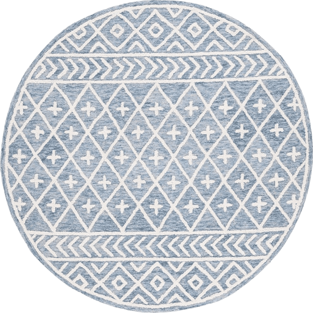 Safavieh Metro Collection Area Rug - 6' Round, Blue & Ivory, Handmade Moroccan Boho Wool, Ideal for High Traffic Areas in Living Room, Bedroom (MET460M)