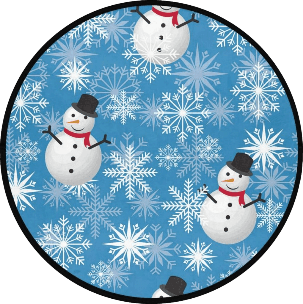 Winter Christmas Snowman Blue Round Rug for Bedroom Non-Slip Round Floor Mat Carpet Soft Floor Mats for Entryway Laundry Living Room