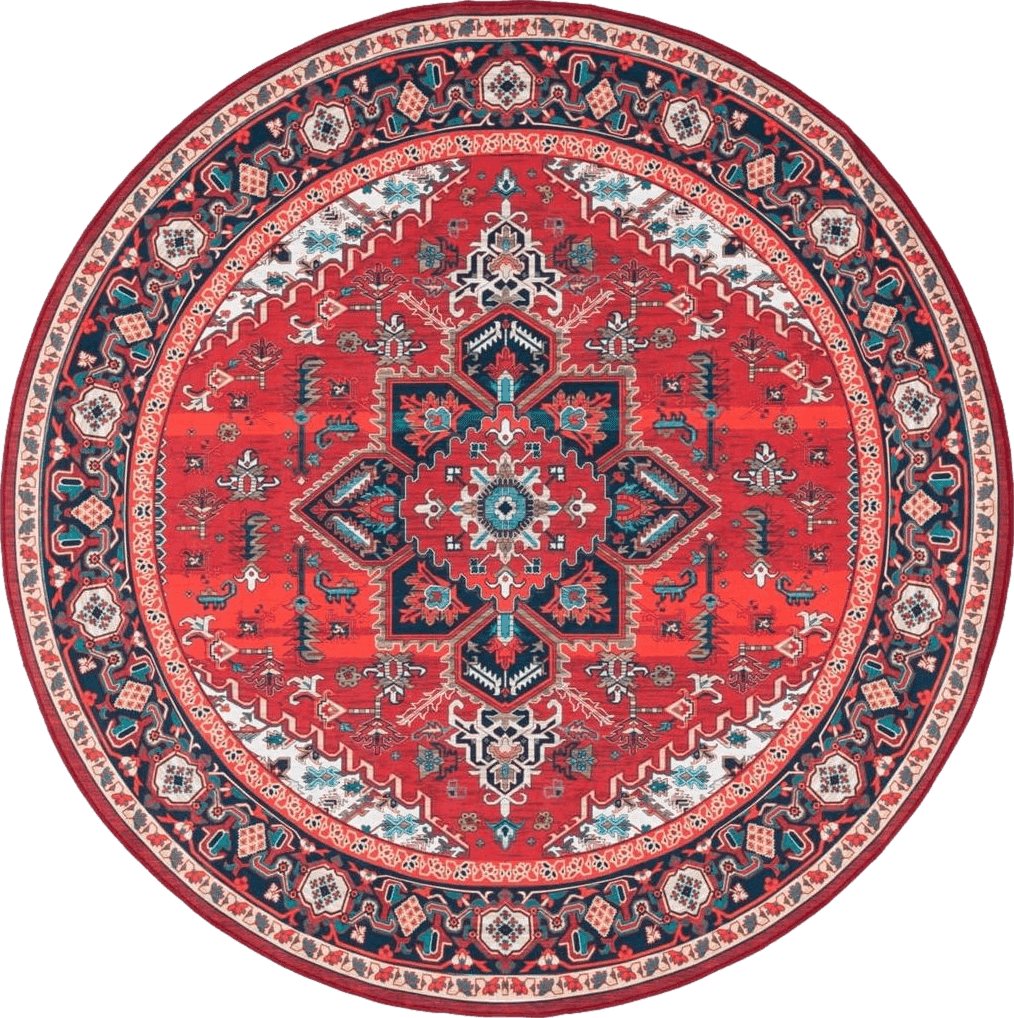 SAFAVIEH Tucson Collection Area Rug - 6'6" Round, Red & Blue, Medallion Design, Non-Shedding Machine Washable & Slip Resistant Ideal for High Traffic Areas in Living Room, Bedroom (TSN101Q)