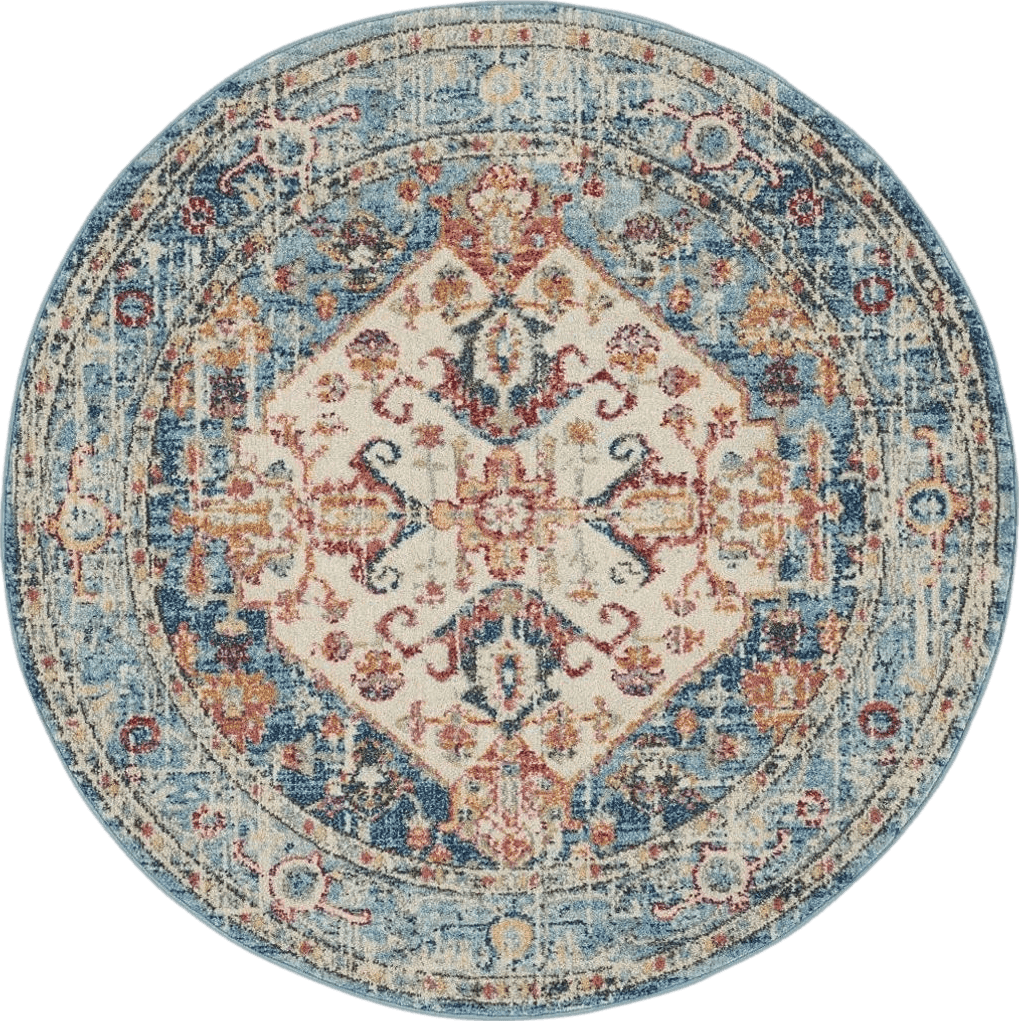 HomeRoots 4' Blue and Ivory Round Power Loom Area Rug