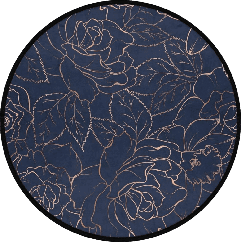 Round Area Rug Retro Vinyl Round Carpet Rose Gold Navy Blue Non Slip with Rubber Backing for Dining Room Entryway Washable Floor Carpet Yoga Mat for Entryway Living Room Bedroom Sofa Home Decor 3Ft