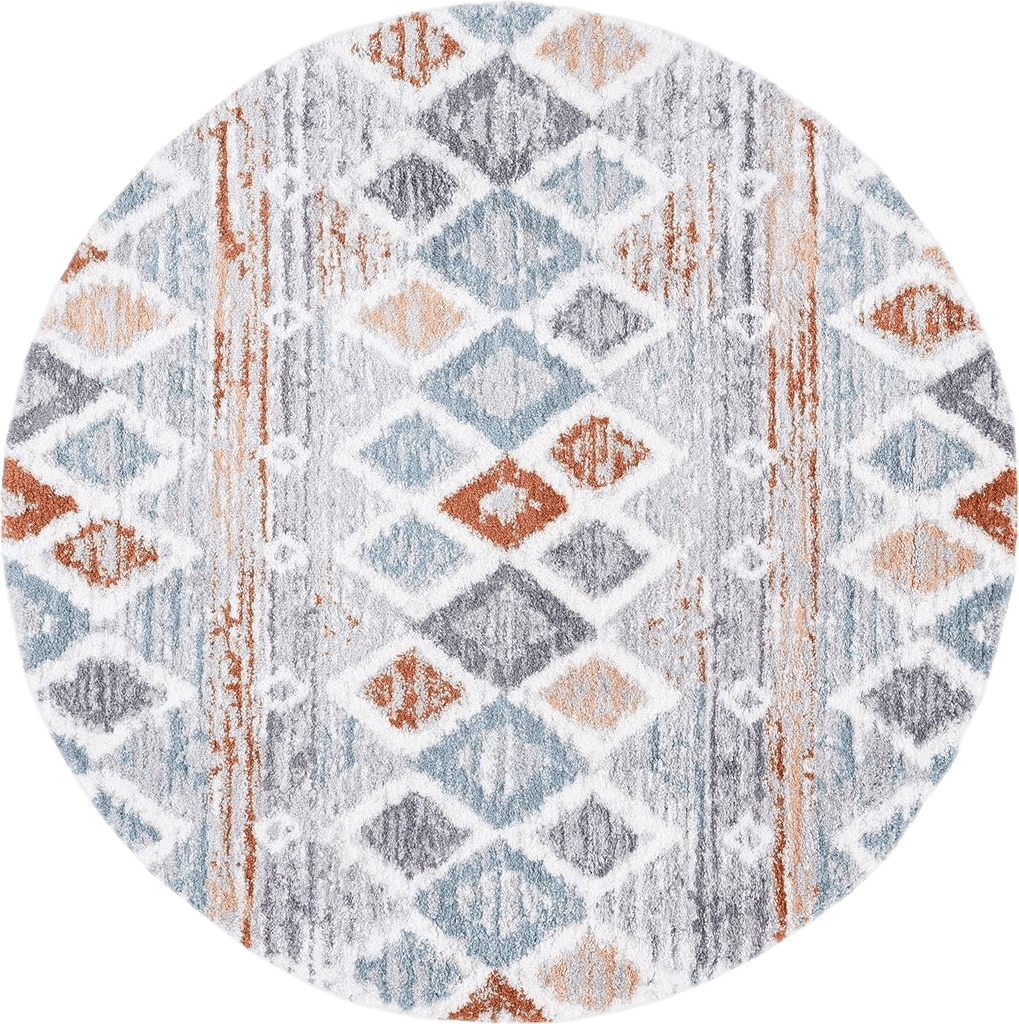 Area White All Rounds/Square SAFAVIEH Berber Shag Collection Area Rug - 8' Round, Blue Rust & Ivory, Boho Design, 1.2-inch Thick Ideal for High Traffic Areas in Living Room, Bedroom, Dining (BER585A-8R)