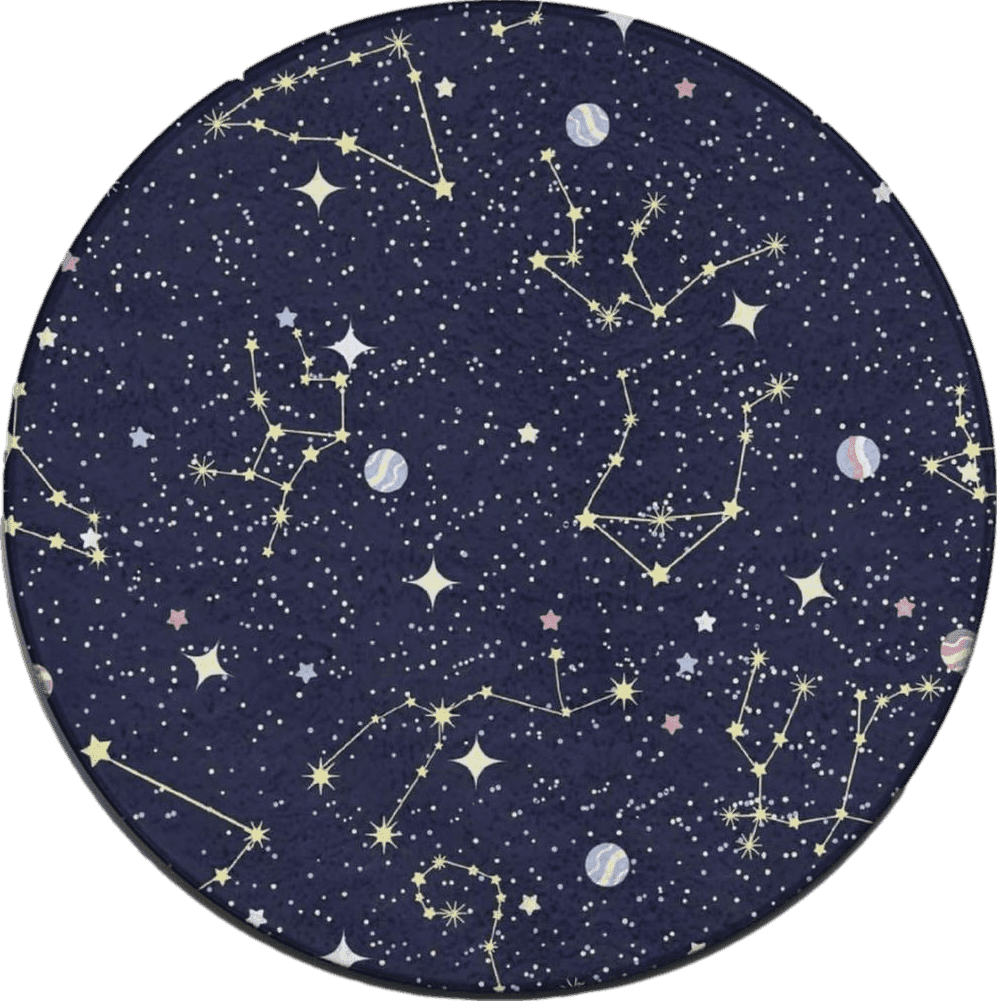 Blue Zodiac Galaxy Starry Night Stars Midnight Art Round Area Rug for Bedroom, Living Room, Home, Memory Foam Ultra Soft Kitchen Rug Entrance Rug, Quick Dry Woman Yoga Mat (36 inch Diameter)