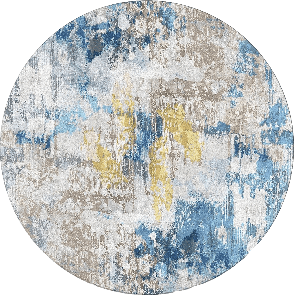 Blue Yellow Round Area Rugs 6ft - Soft Area Rug for Kids Room, Modern Oil Painting Abstract Art Aesthetics Machine Washable Living Room Circle Rugs, Non-Shedding Residential Bedroom Carpet Floor Mat