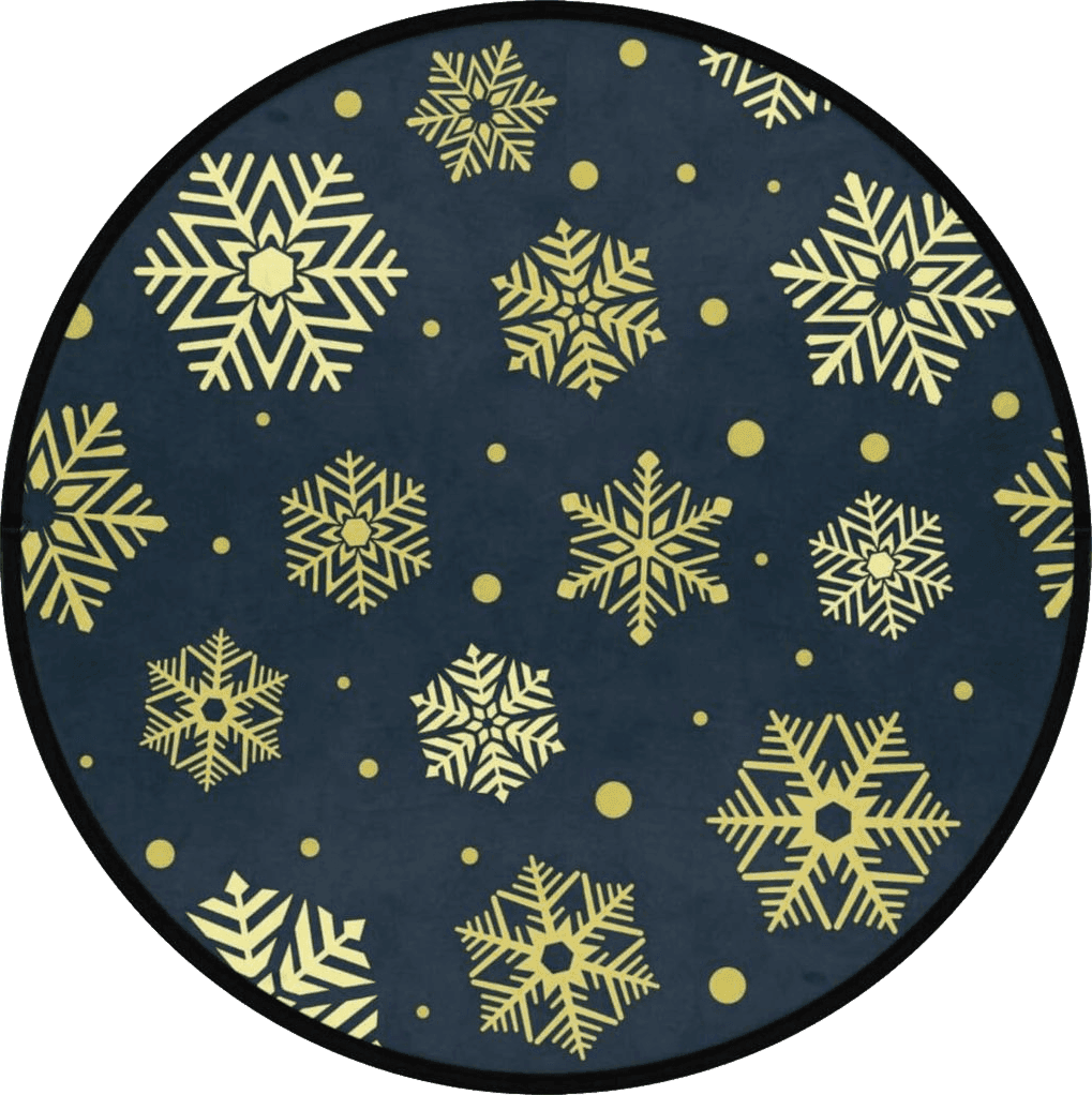 Golden Snowflakes Deep Blue Christmas Area Rug 3' Round Non-Slip Area Rug Small Accent Distressed Throw Rugs Floor Carpet Washable Floor Carpet Yoga Mat for Entryway Living Room Bedroom Sofa