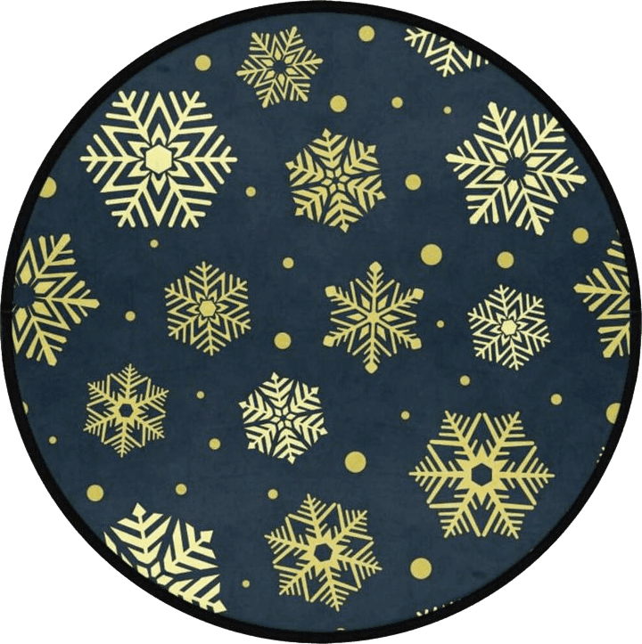 Golden Snowflakes Deep Blue Christmas Area Rug 3' Round Non-Slip Area Rug Small Accent Distressed Throw Rugs Floor Carpet Washable Floor Carpet Yoga Mat for Entryway Living Room Bedroom Sofa