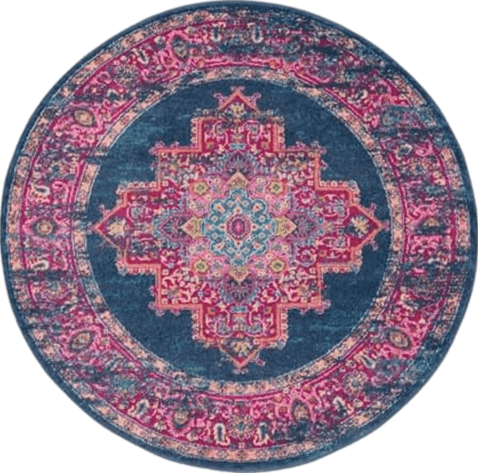 Area Pink All Rounds/Square HomeRoots 4' Blue Round Power Loom Area Rug