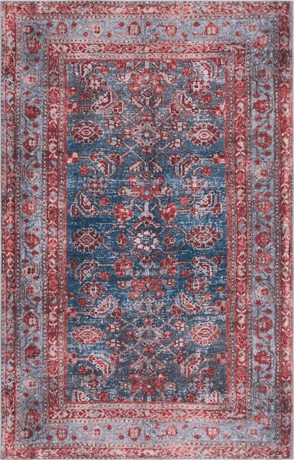 Persian All Rounds/Square Safavieh Tucson Collection Area Rug - 8' Round, Rust & Blue, Traditional Persian Design, Non-Shedding Machine Washable & Slip Resistant Ideal for High Traffic Areas in Living Room, Bedroom (TSN153P)