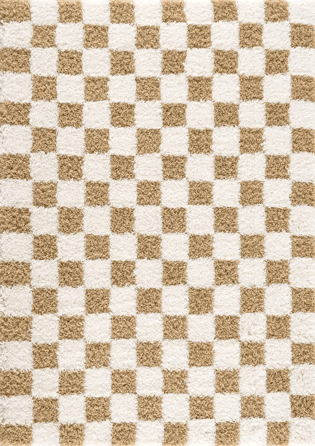Hauteloom Atira Checkered Shag Area Rug - Checkboard Design - High Pile Fluffy Shaggy Touch - Square Tiles - Kids Room, Nursery, Living Room Shaggy Carpet - Yellow, Cream, White - 5'3" x 7'3"