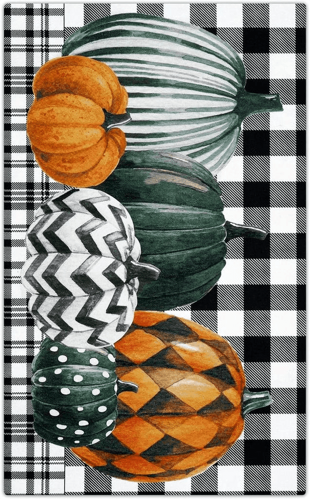 Checkered ASPMIZ Halloween Door Mat Outdoor, Autumn Buffalo Plaid Door Mat, Striped Pumpkin Area Rug Doormat Non Slip, Low-Profile Door Rugs for Entryway, Patio, Halloween Fall Decorations, Gift, 18 x 30 Inch