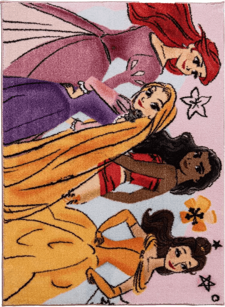 Disney Gertmenian Disney Princesses Area Rug | Suitable for Classroom, Nursery, Bedroom, or Play Area | Ideal for Toddlers, Babies, and Young Children | 3.5x4.5ft Medium, Watercolor Pink/Purple/Orange 19837