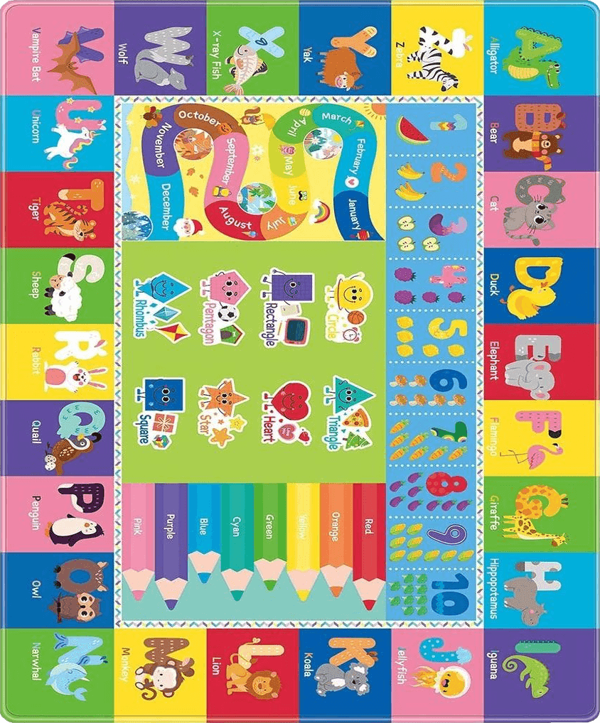 Kids Play Rug for Baby Play Mat for Floor, 78.7 x 59 Inches Kids Rugs for Playroom, Playtime Collection ABC, Numbers, Animals, Month, Season Educational Area Rug for Kids Room Classroom