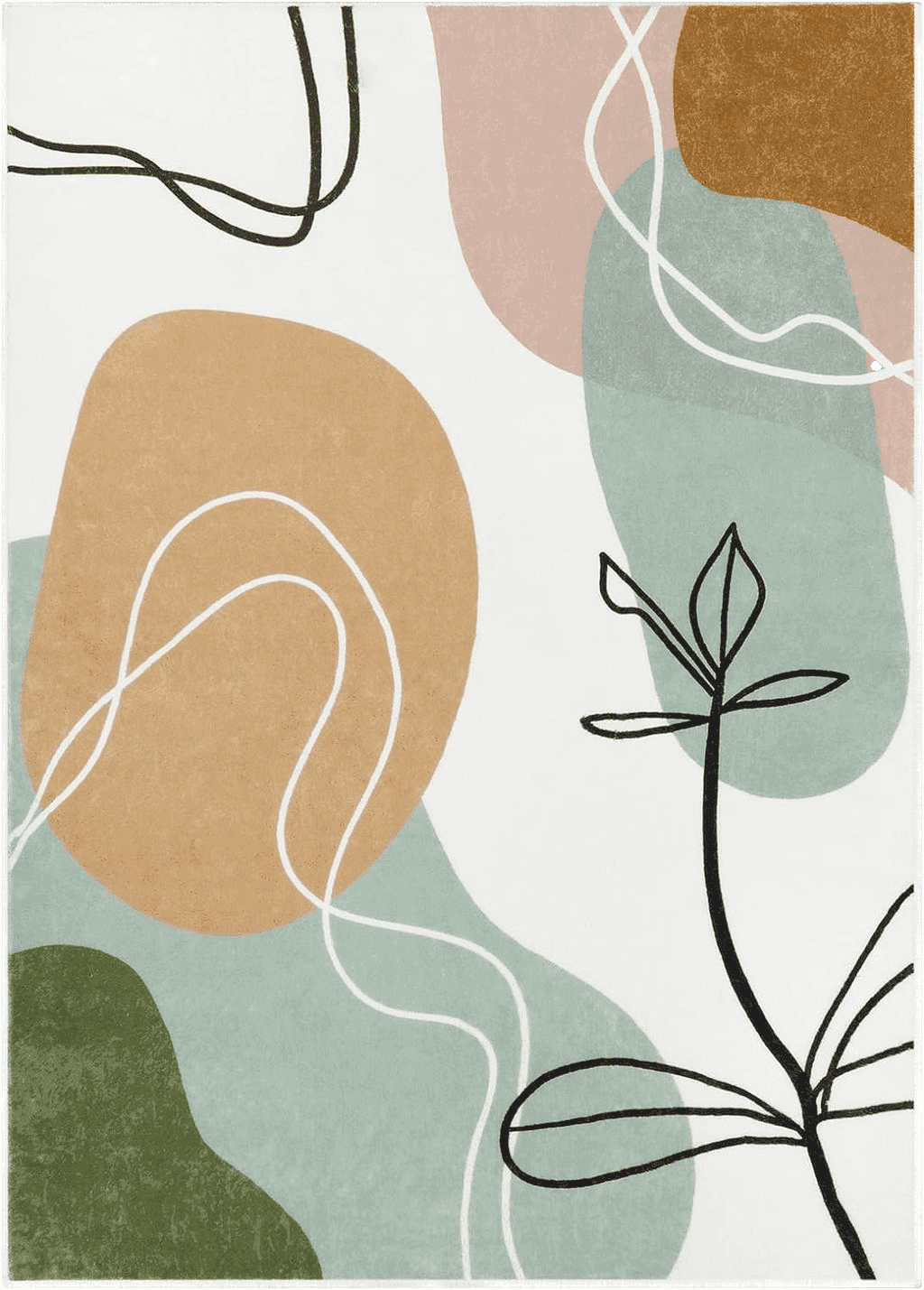 Wonnitar Boho Art 5x7 Area Rug,Modern Abstract Washable Living Room Rug,Minimalist Aesthetic Non-Slip Throw Rug for Bedroom,Non-Shedding Mid Century Floor Carpet for Dorm Den Bathroom,Pink/Green