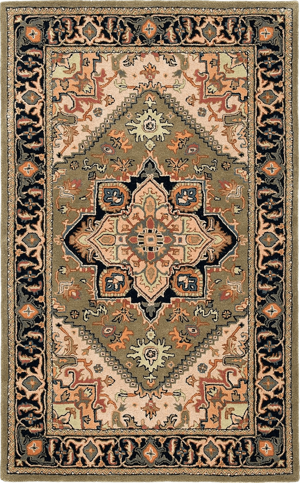 Area Grey 6x9 SAFAVIEH Heritage Collection Area Rug - 6' x 9', Green & Light Brown, Handmade Traditional Oriental Wool, Ideal for High Traffic Areas in Living Room, Bedroom (HG625Y)