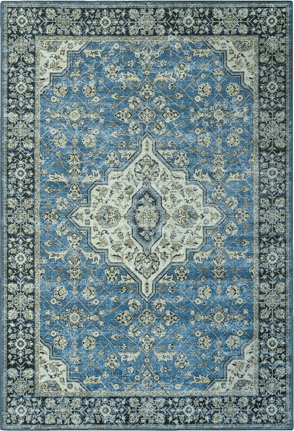 Area Grey 6x9 SUPERIOR Washable Indoor Large Area Rug, Home Floor Decor for Kitchen, Office, Bedroom, Living/Dining Room, Entryway, Farmhouse, Unique Space, Damask Medallion Pattern, Jay Collection, 6' x 9'