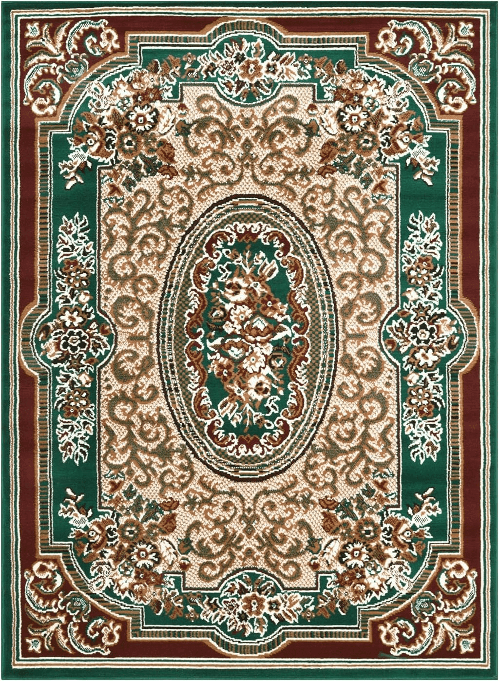 AllStar Rugs Green 4x6 Traditional Area Rug (3' 9" x 5' 1")