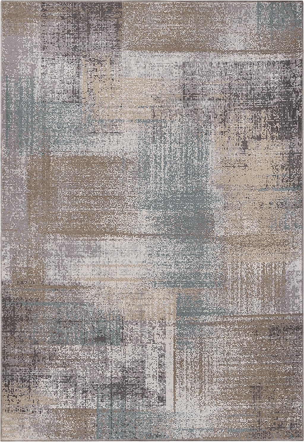 Area Grey 6x9 SUPERIOR Washable Indoor Large Area Rug, Modern Abstract Home Floor Decor for Living Room Spaces, Kitchen/Dining, Bedrooms, Office, Dorm, Patchwork Aesthetic, Aria Collection, 6' x 9', Taupe