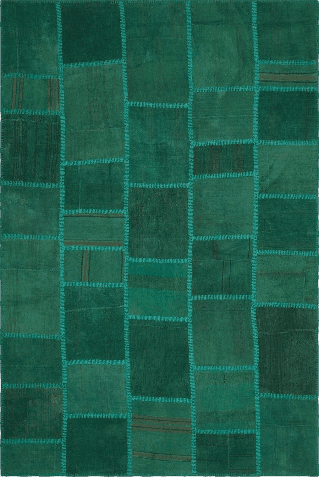 BESPOKY 6'5" x 9'8" (195x295 Cm) Teselya Green Patchwork Wool Handmade Area Rug