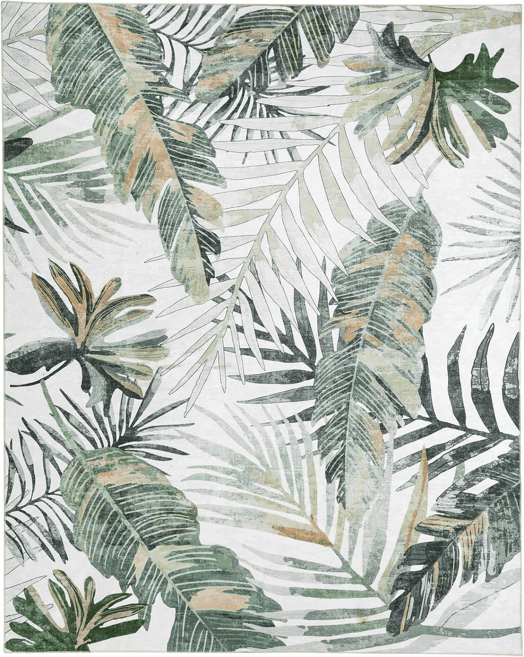 Area Grey DECOMALL Jasmine Washable Area Rugs 8x10ft, Tropical Plant Non Slip Rug, Soft and Thin Large Carpet for Living Room Bedroom,8x10ft Green/Multi