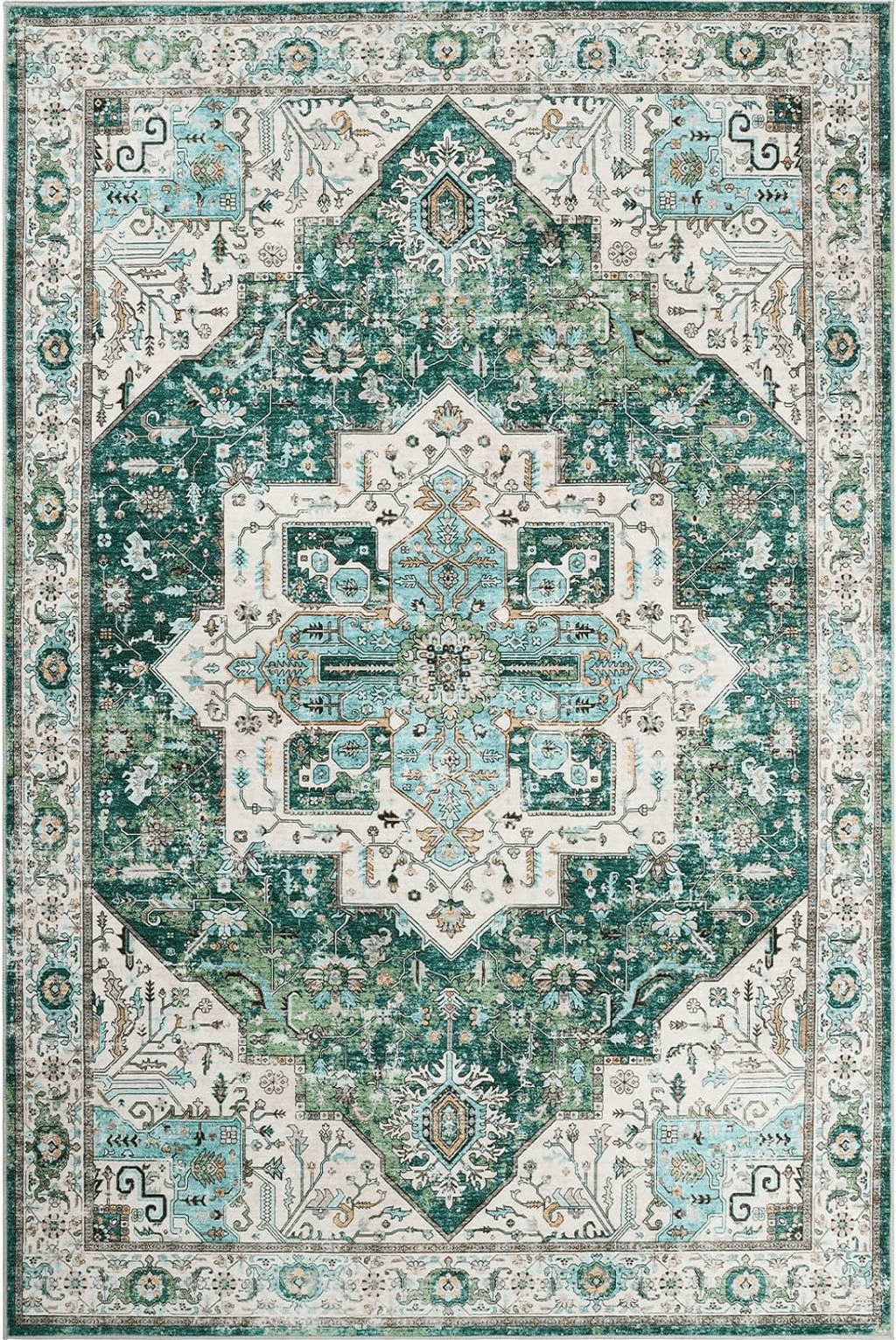 Area Green 8x10 xilixili Washable Rug 8x10 Area Rugs for Living Room -Stain Resistant with Anti-Slip Backing Rug,Ultra-Thin Medallion Printed Room Decor Large Area Rug(Green,8'x10')