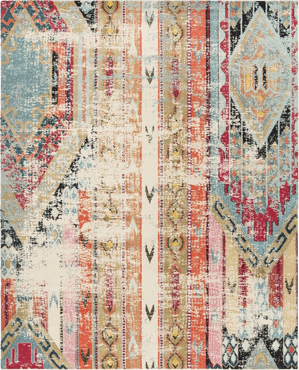 SAFAVIEH Monaco Collection Area Rug - 9' x 12', Multi, Boho Chic Tribal Distressed Design, Non-Shedding & Easy Care, Ideal for High Traffic Areas in Living Room, Bedroom (MNC222F)