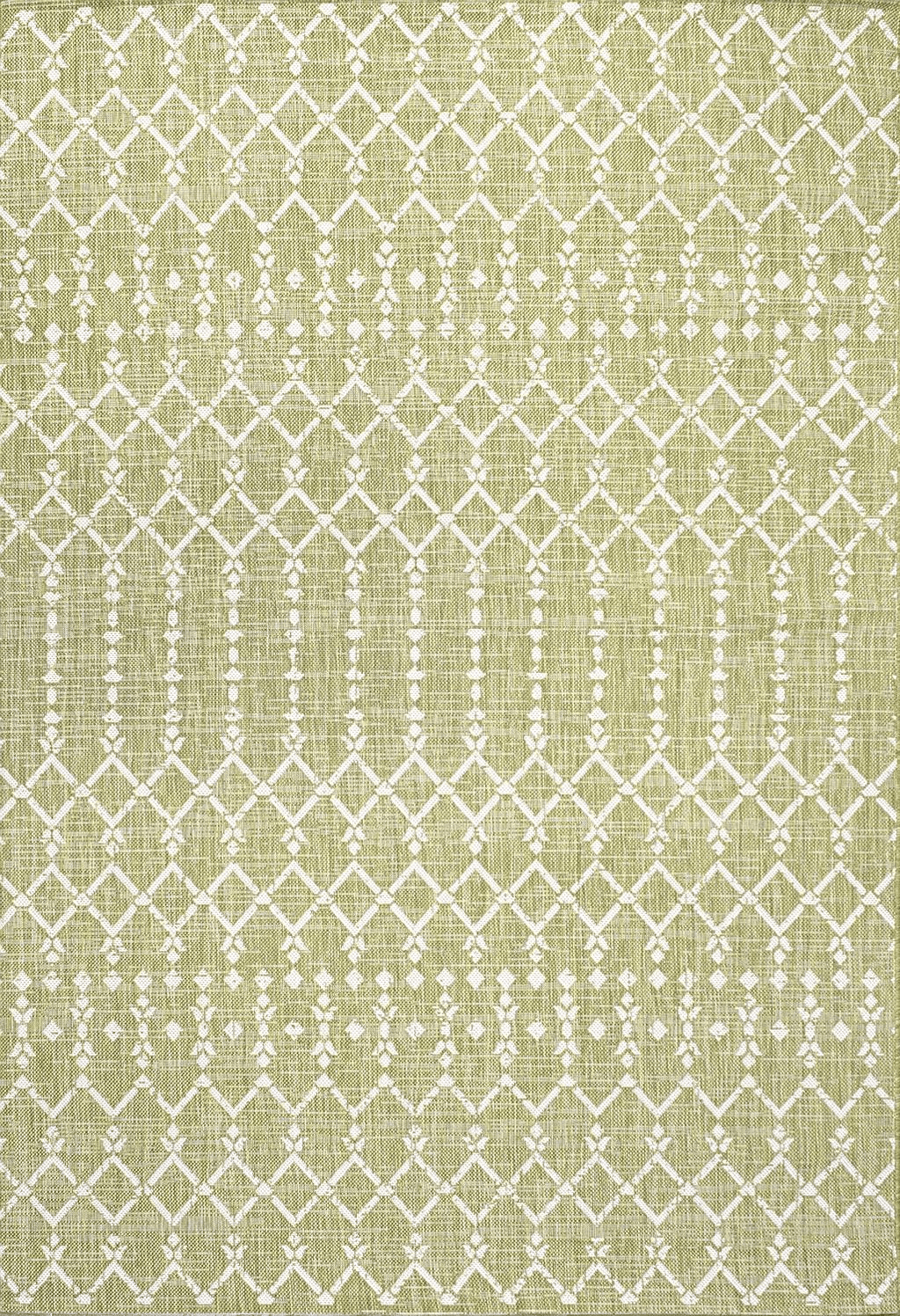 Eyely BMS108N-9 Santa Monica Ourika Moroccan Geometric Textured Weave Indoor/Outdoor Area Rug Rustic, Bedroom, Kitchen, Backyard, Patio, Easy-Cleaning, Non-Shedding, 9 X 12, Light Green/Cream
