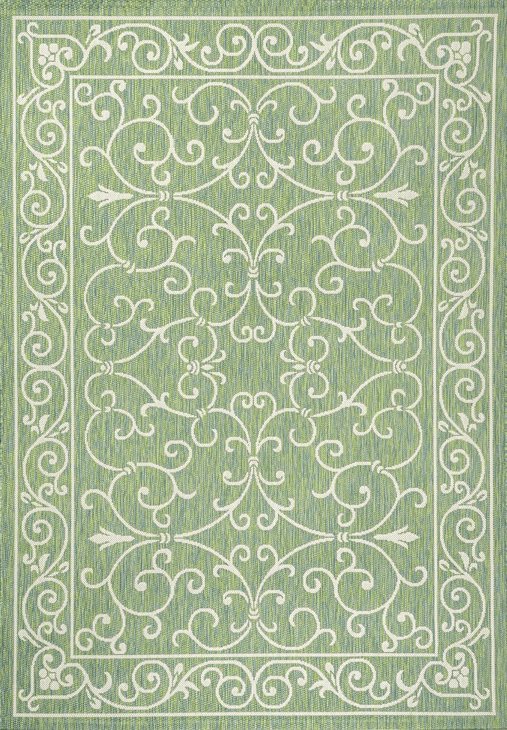 Outdoor Green Eyely BMS106K-3 Santa Monica Charleston Vintage Filigree Textured Weave Indoor/Outdoor Area Rug Classic, Bedroom, Kitchen, Backyard, Patio, Easy-Cleaning, Non-Shedding, 3 X 5, Green/Ivory