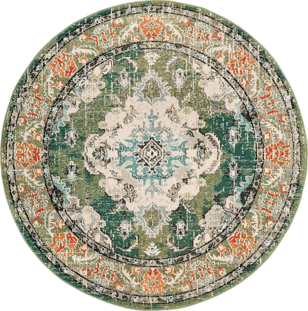 Area Green All Rounds/Square SAFAVIEH Monaco Collection Area Rug - 6'7" Round, Forest Green & Light Blue, Medallion Distressed Design, Non-Shedding & Easy Care, Ideal for High Traffic Areas in Living Room, Bedroom (MNC243F)