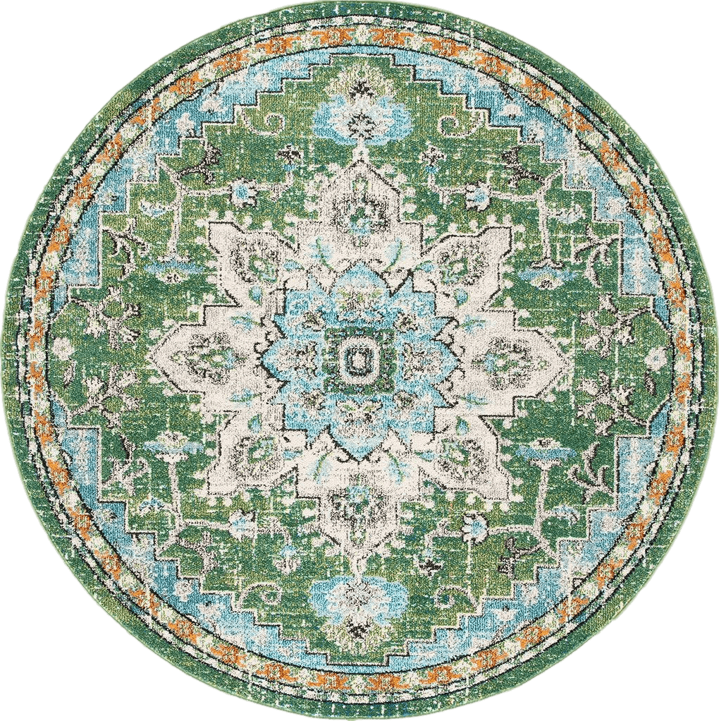 Area Green All Rounds/Square SAFAVIEH Madison Collection Area Rug - 5' Round, Green & Turquoise, Boho Chic Medallion Distressed Design, Non-Shedding & Easy Care, Ideal for High Traffic Areas in Living Room, Bedroom (MAD473Y)