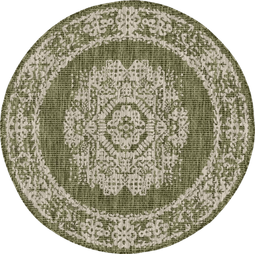 Area Green All Rounds/Square Unique Loom Outdoor Traditional Collection Area Rug - Timeworn (4' 1" Round, Green/ Gray)