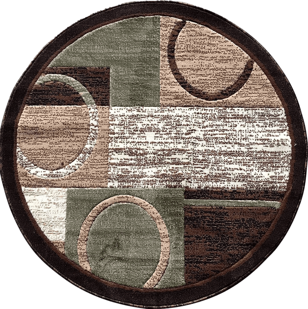 Area Green All Rounds/Square Modern Round Contemporary Area Rug Brown with Green Geometric Design 1497 (4 feet X4 feet Round)