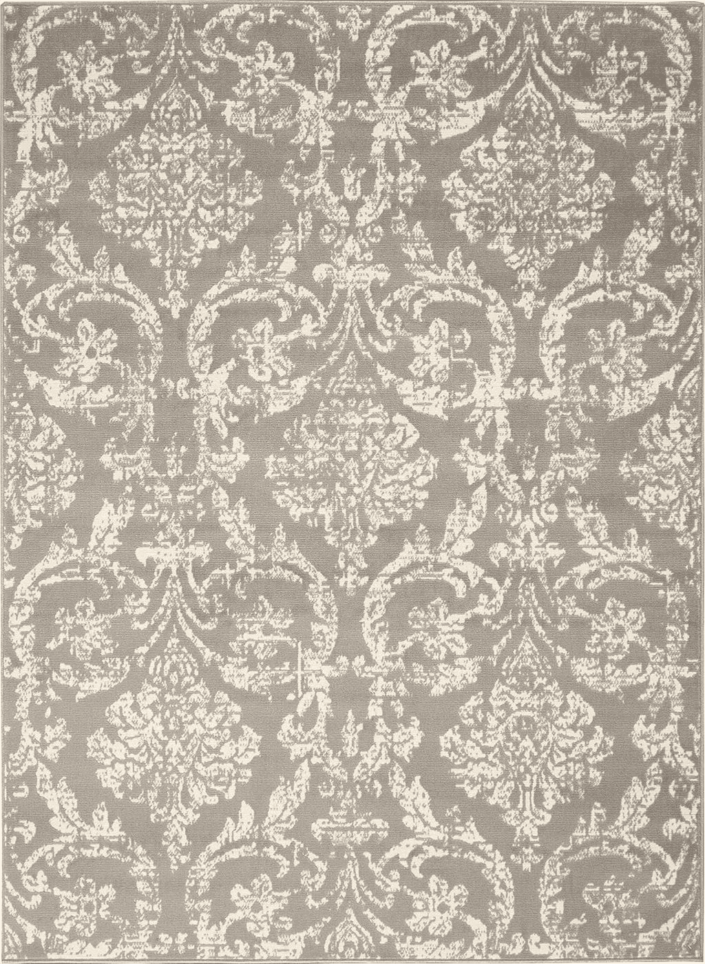 Area Grey 6x9 Nourison Jubilant Damask Grey 6' x 9' Area_Rug, Easy-Cleaning, Non Shedding, Bed Room, Living Room, Dining Room, Kitchen (6x9)