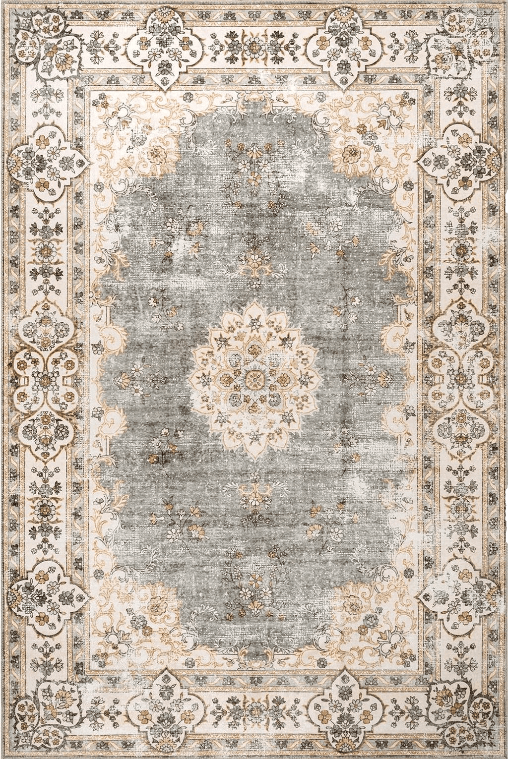 nuLOOM Ren Vintage Floral Machine Washable Area Rug, 4x6, Light Grey