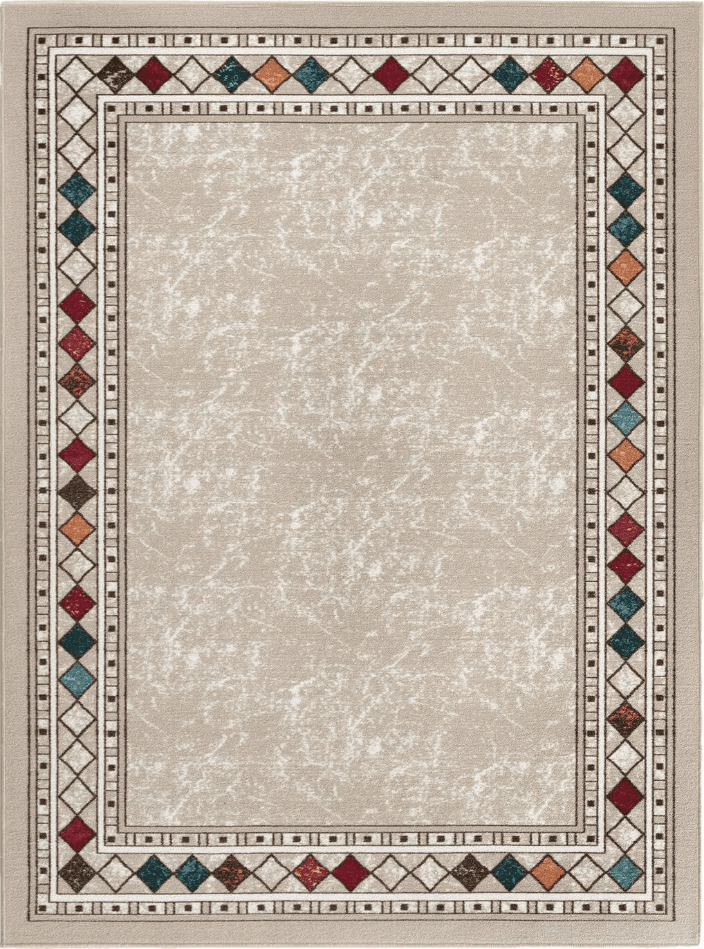 Colorful Multicolor Antep Rugs Alfombras Modern Bordered 8x10 Non-Skid (Non-Slip) Low Profile Pile Rubber Backing Indoor Area Rugs (Beige, 7'10" x 10')