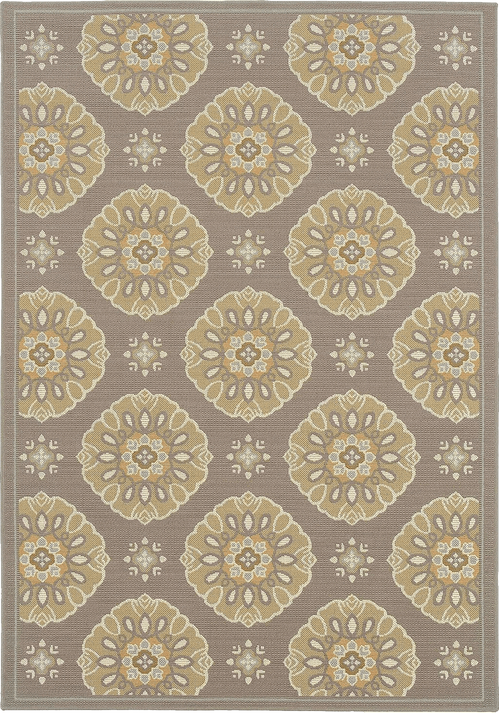 Style Haven Bar Harbour Grey/Gold Floral Indoor/Outdoor Area Rug 3'7" x 5'6" 4' x 6' Accent, Outdoor, Indoor Entryway, Kitchen, Patio Rectangle