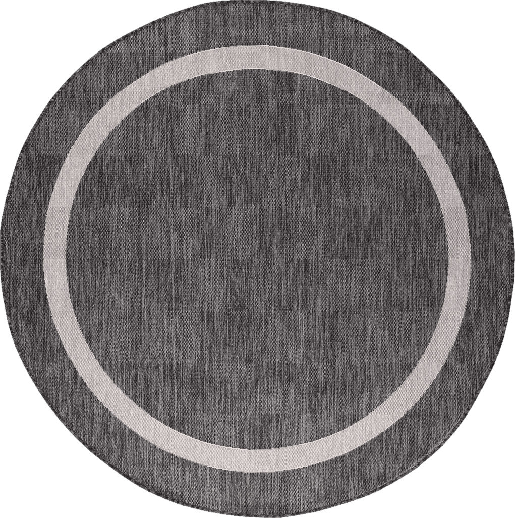Grey All Rounds/Square Beverly Rug Waikiki Indoor Outdoor Rug 6'7" Round, Washable Outside Carpet for Patio, Deck, Porch, Circle Bordered Modern Area Rug, Water Resistant, Dark Grey - Light Grey