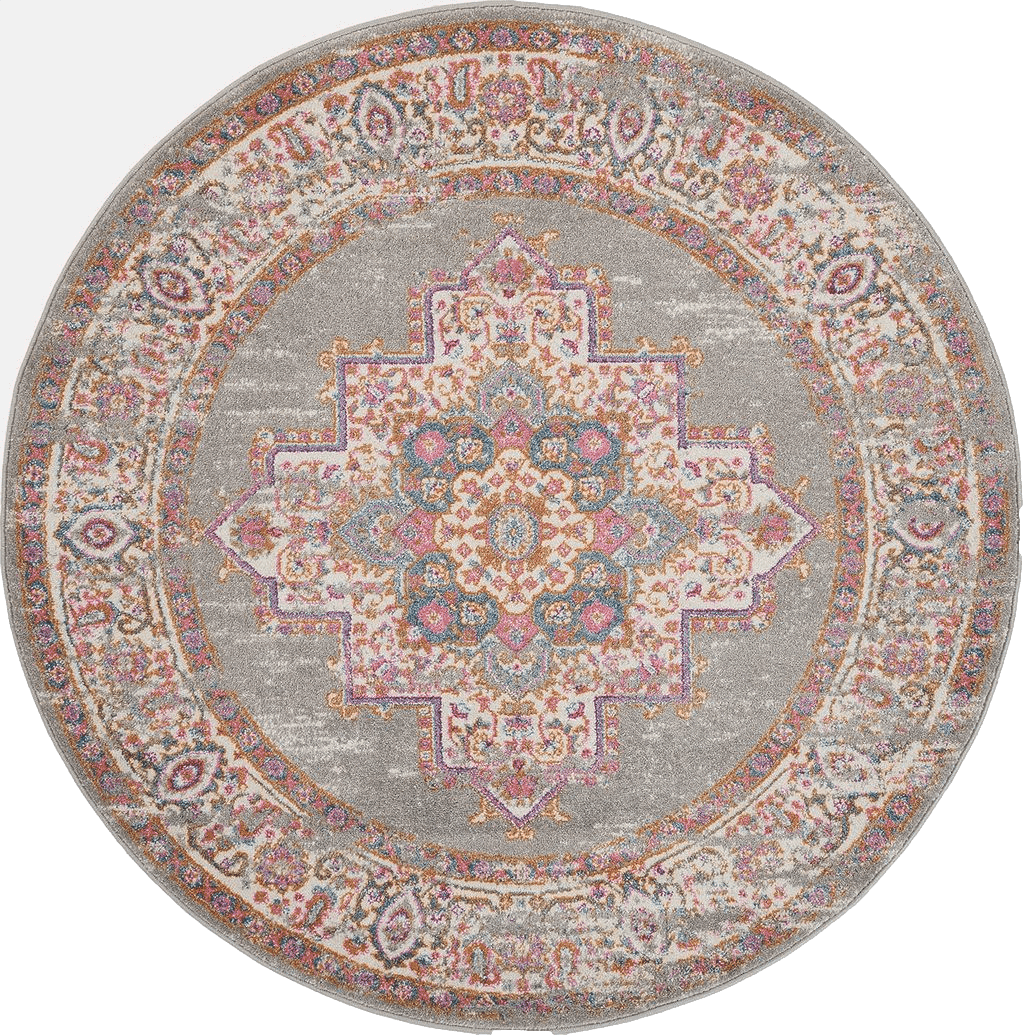 Area Pink All Rounds/Square Nourison Passion Grey 4' x Round Area -Rug, Boho, Traditional, Easy -Cleaning, Non Shedding, Bed Room, Living Room, Hallway, (4' Round)