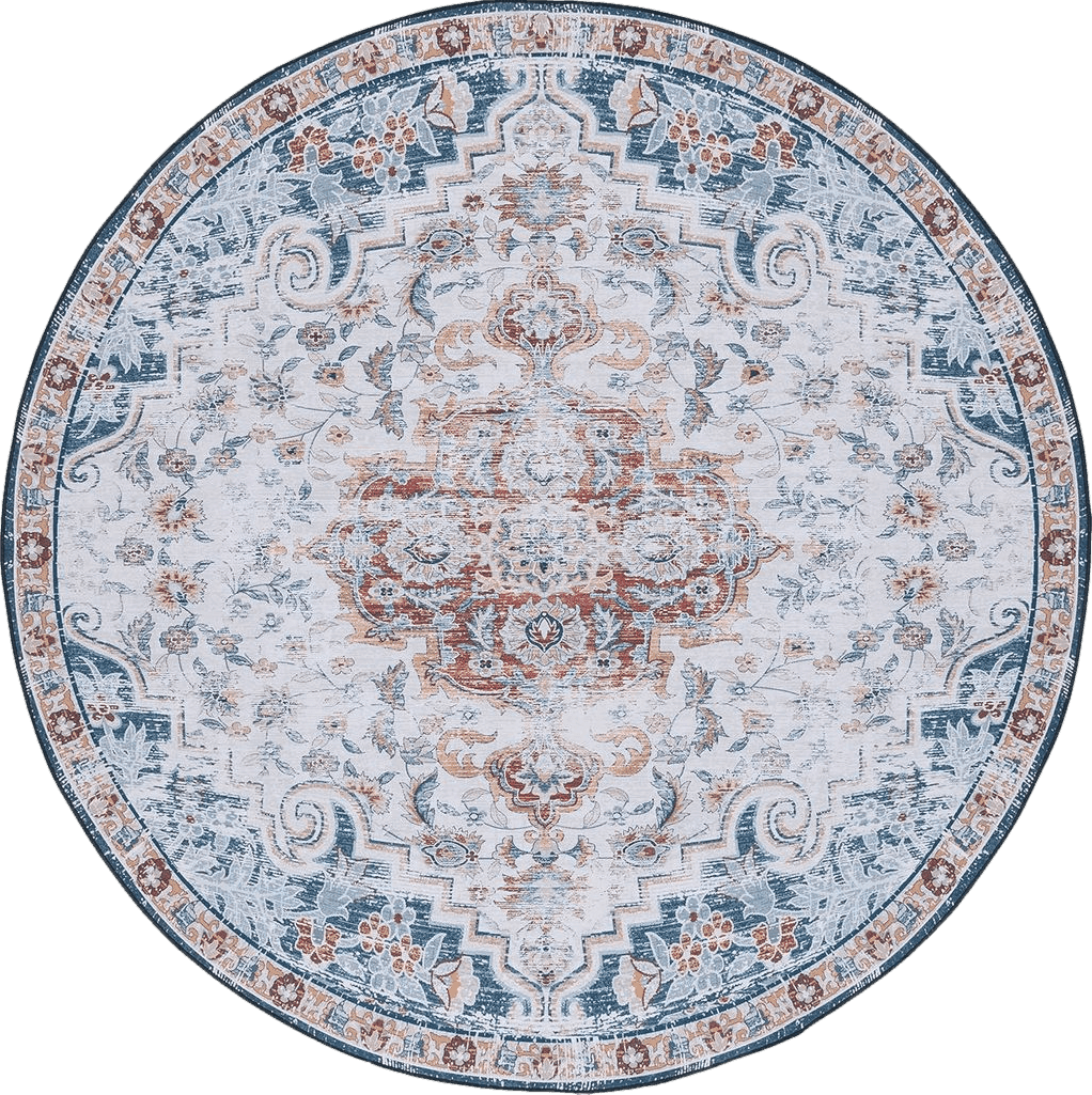 SAFAVIEH Tucson Collection Area Rug - 8' Round, Grey & Rust, Oriental Medallion Design, Machine Washable Ideal for High Traffic Areas in Living Room, Bedroom, Dining (TSN117F-8R)