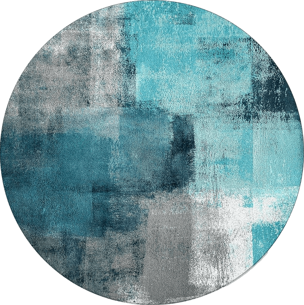 Round Area Rugs 3.3 FT Diameter for Kids Room Turquoise and Grey Abstract Art Painting Teal Decorative Rug Carpet Floor Mat Yoga Mat for Boys Girls Playroom Home Decor