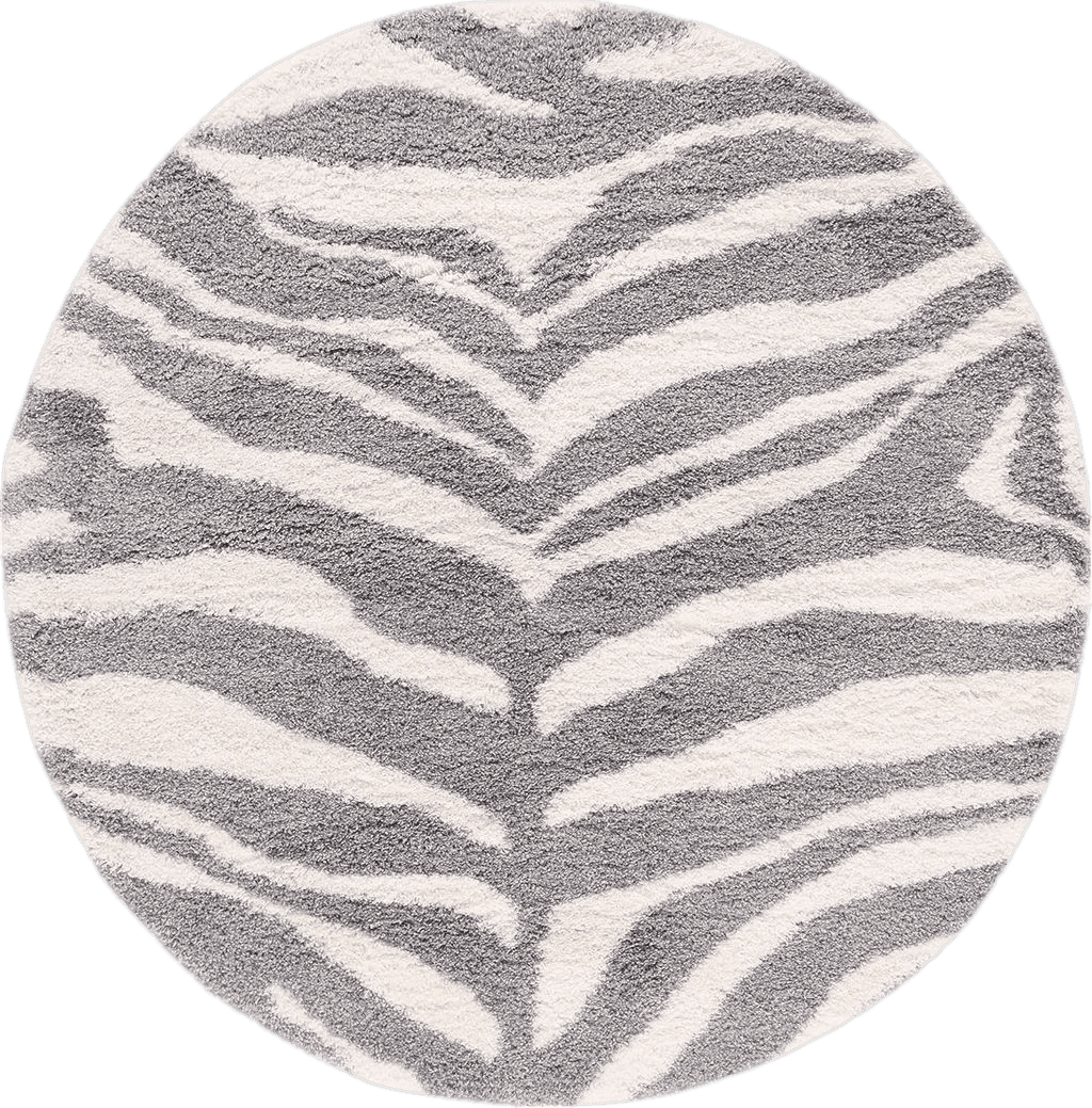 SAFAVIEH Portofino Shag Collection Area Rug - 5'1" Round, Ivory & Grey, Zebra Print Design, 2-inch Thick Ideal for High Traffic Areas in Living Room, Bedroom, Dining (PTS215A-5R)
