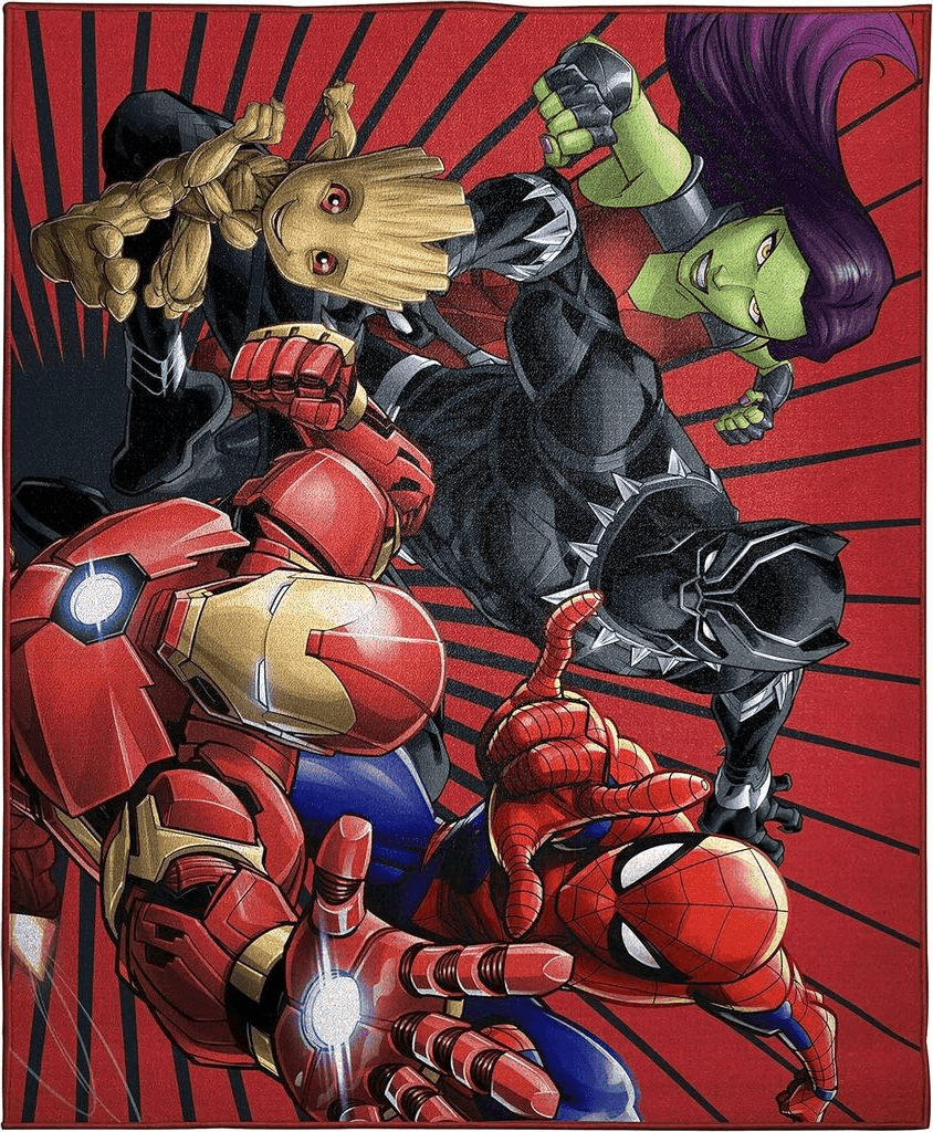 Marvel Avengers Full Assault Kids Room Rug - Large Area Rug Measures 4 x 5 Feet - Featuring Spiderman, Iron Man, Black Panther, Gamora, & Groot (Offical Marvel Product)