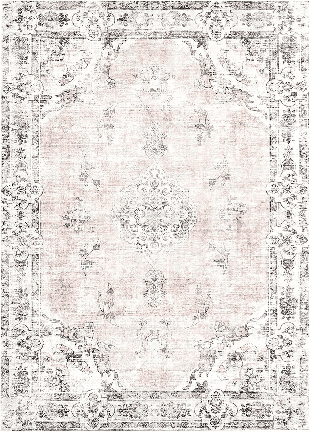 BRICHOEE Vintage Washable Area Rug 4x6 Light Pink Low-Pile Indoor Floral Print Carpet Non Slip Printed Persian Boho Rug for Living Room