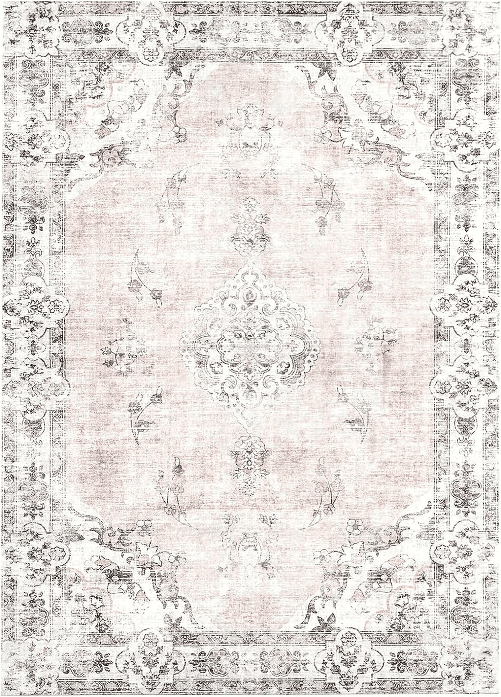 BRICHOEE Vintage Machine Washable Area Rug 5x7 Light Pink Low-Pile Indoor Floral Print Carpet Non Slip Printed Persian Boho Rug for Living Room