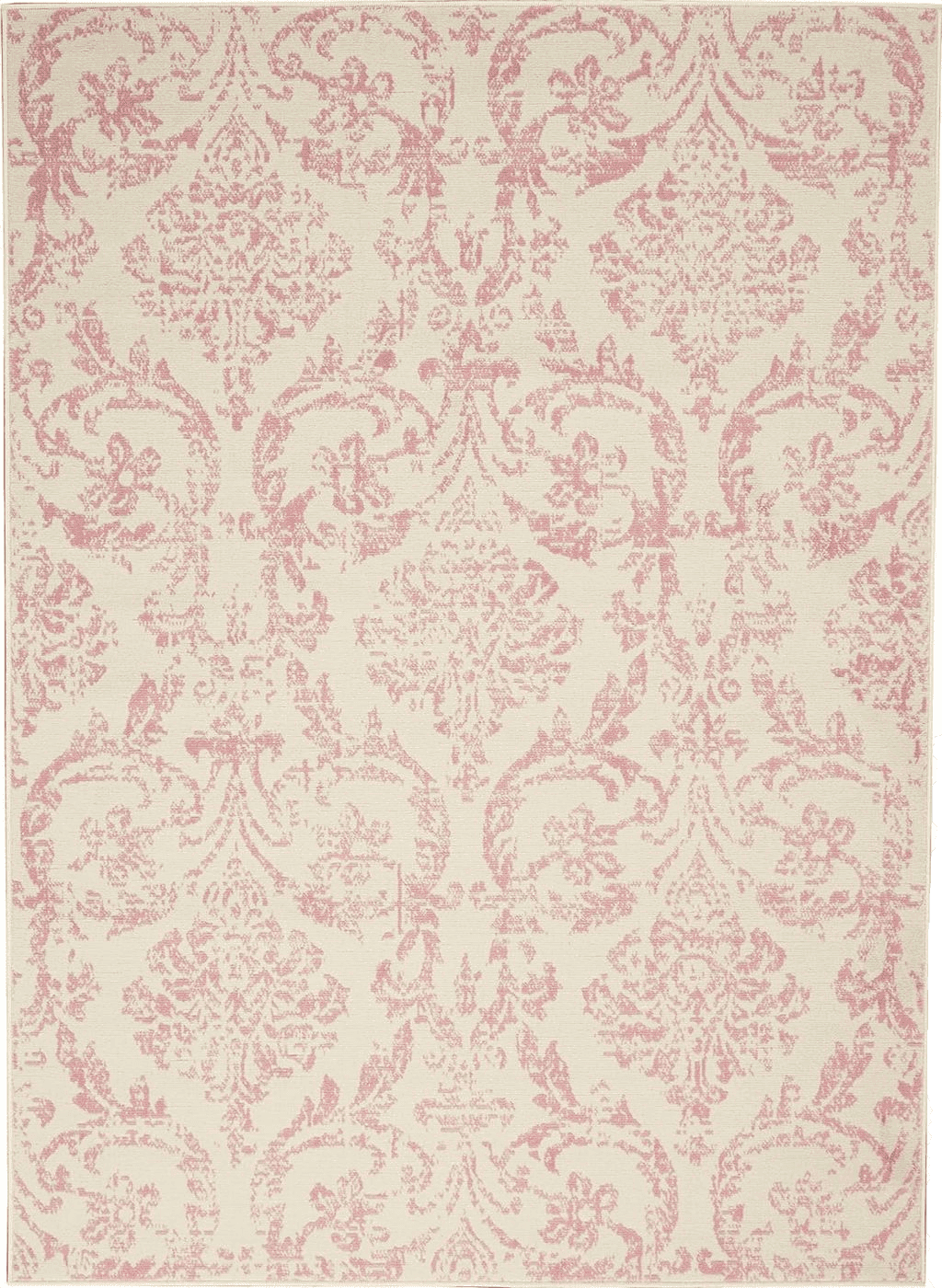 Nourison Jubilant Damask Ivory/Pink 6' x 9' Area -Rug, Easy -Cleaning, Non Shedding, Bed Room, Living Room, Dining Room, Kitchen (6x9)