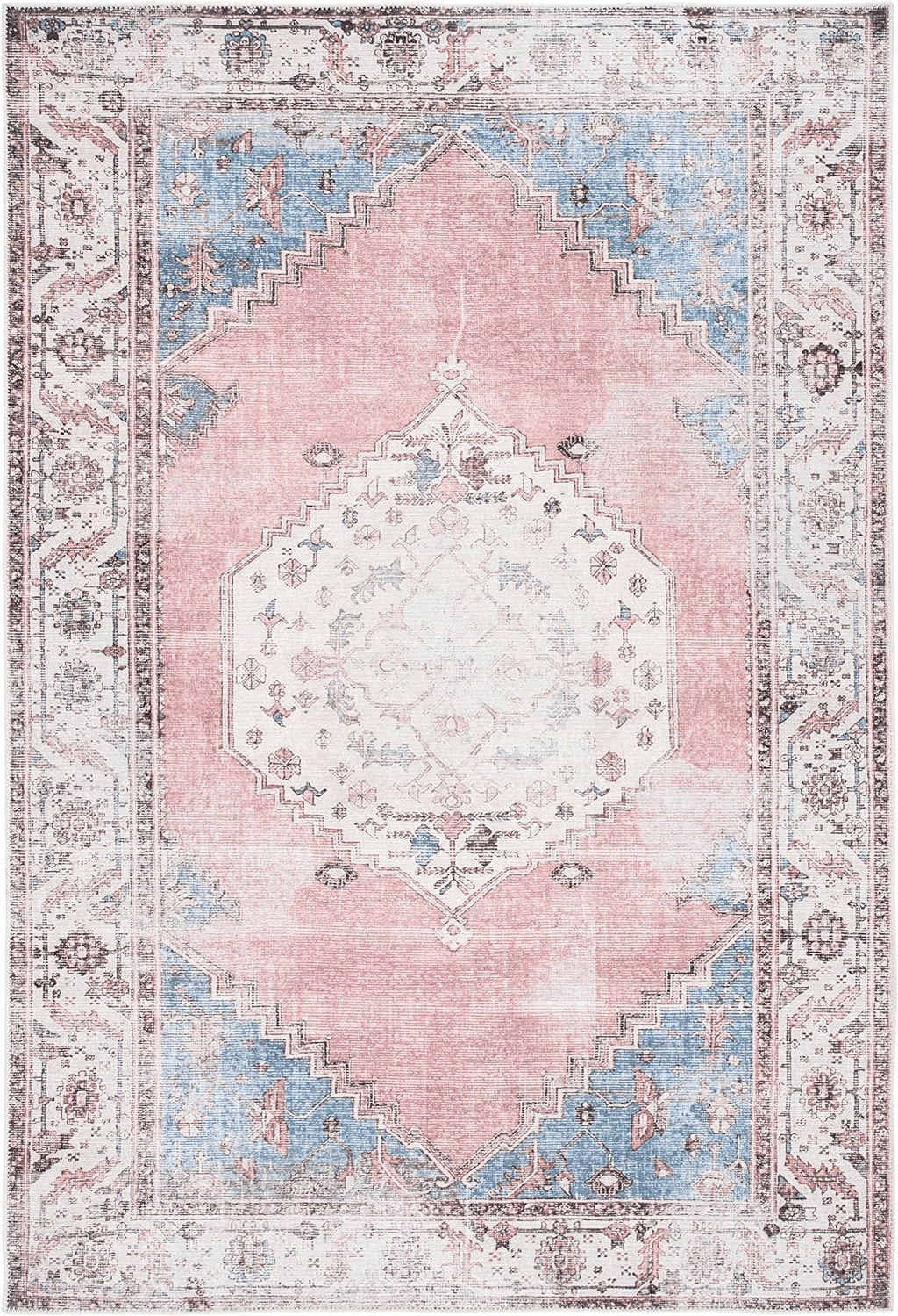 SAFAVIEH Serapi Collection Area Rug - 6'7" x 9', Ivory & Pink, Boho Chic Design, Non-Shedding Machine Washable & Slip Resistant Ideal for High Traffic Areas in Living Room, Bedroom (SEP357A)