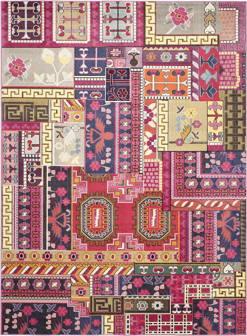 SAFAVIEH Monaco Collection Area Rug - 6'7" x 9'2", Pink & Multi, Boho Design, Non-Shedding & Easy Care, Ideal for High Traffic Areas in Living Room, Bedroom (MNC212D)