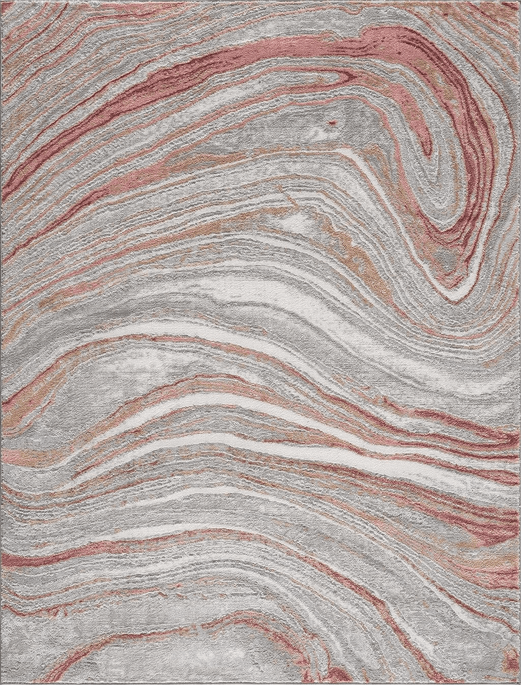 Hauteloom Liverpool Modern Abstract Bedroom Living Room Area Rug - Marble Swirl Pattern - Contemporary Bohemian Farmhouse - Pink, Red, Grey - 6'7" x 9'