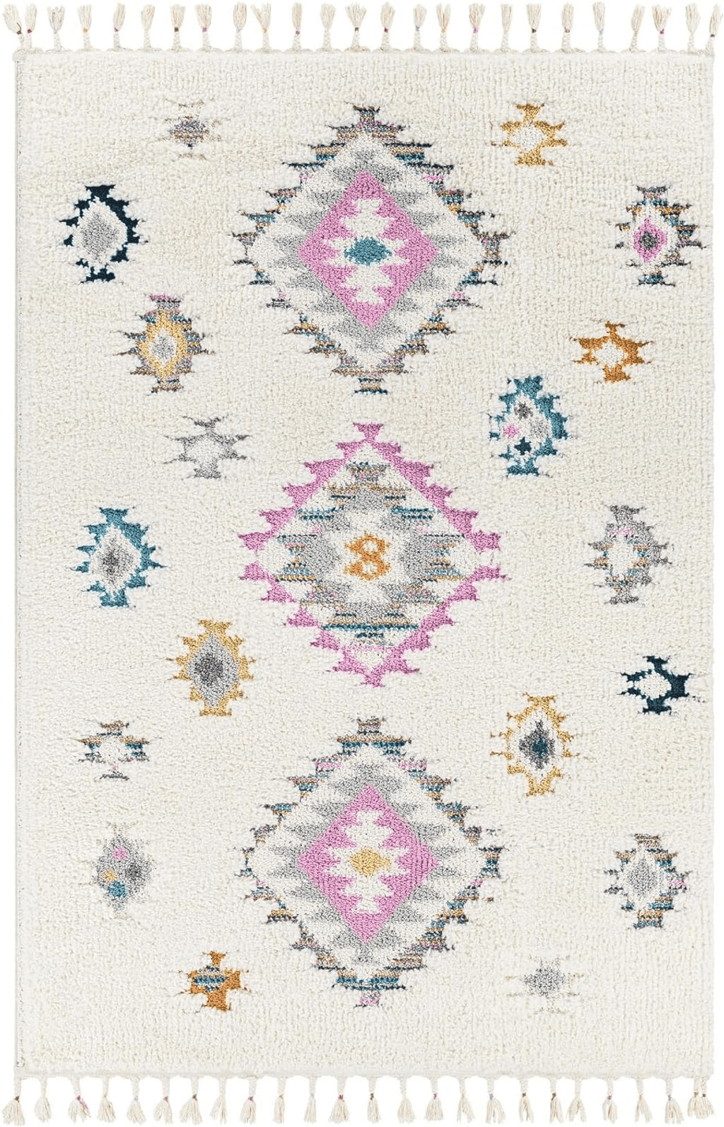 Mark&Day Area Rugs, 6x9 SWEA Bohemian/Global Ivory Area Rug, Ivory/Pink/Blue Carpet for Living Room, Bedroom or Kitchen (6'7" x 9')