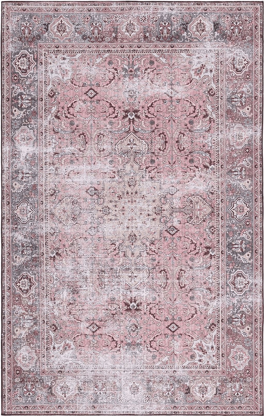 SAFAVIEH Tucson Collection Area Rug - 6' x 9', Pink & Beige, Persian Design, Non-Shedding Machine Washable & Slip Resistant Ideal for High Traffic Areas in Living Room, Bedroom (TSN144U)